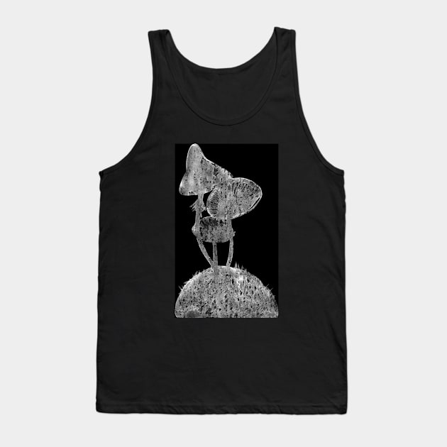 Forest mushrooms and moss at the meadow isolated on black. Simple abstract boho, Scandinavian monochrome ink painting. Design for the print, fabric, poster, wallpaper, cover and packaging, wrapping. Tank Top by Olesya Pugach